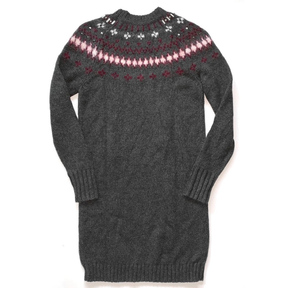 J. Crew Embellished Fair Isle Wool Blend Sweater Dress Gray S - Picture 5 of 9